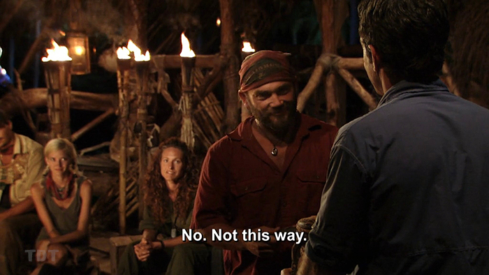 Russell, about to play his idol for Parvati Russell, about to play his idol for Parvati