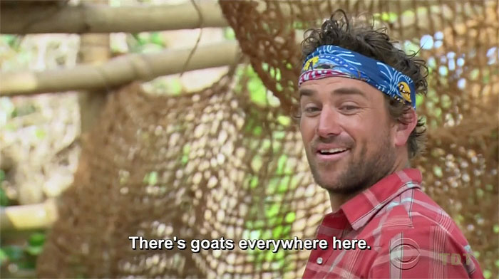 JT is surrounded by goats