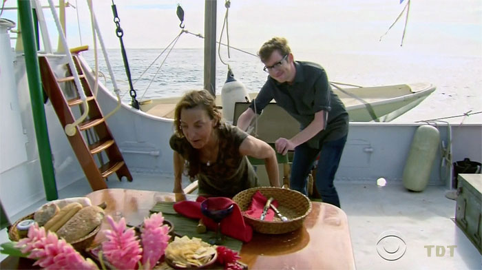 Cochran in a boat