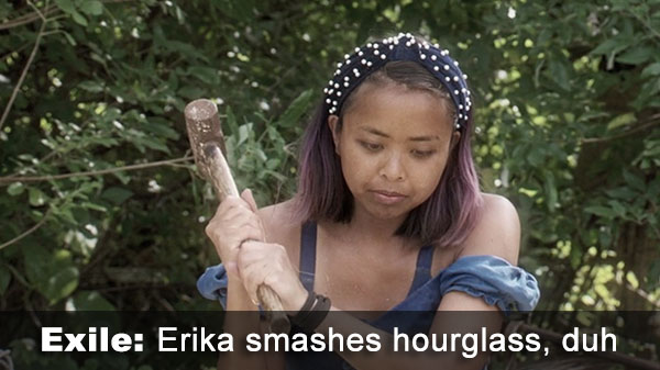 Erika smashes hourglass