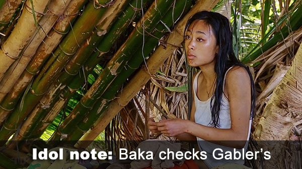 Baka checks Gabler's idol clue
