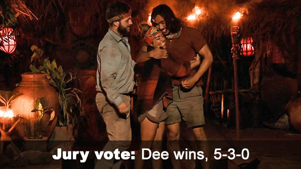Dee wins jury vote, 5-3-0