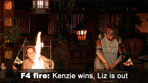 Liz out via fire