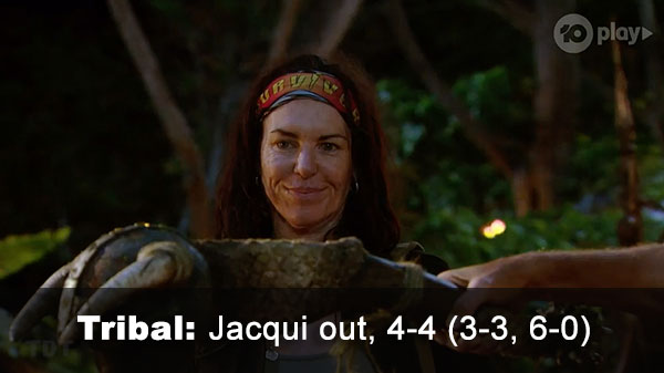 Jacqui out, 4-4 (3-3; 6-0)