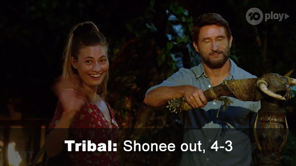 Shonee out, 4-3